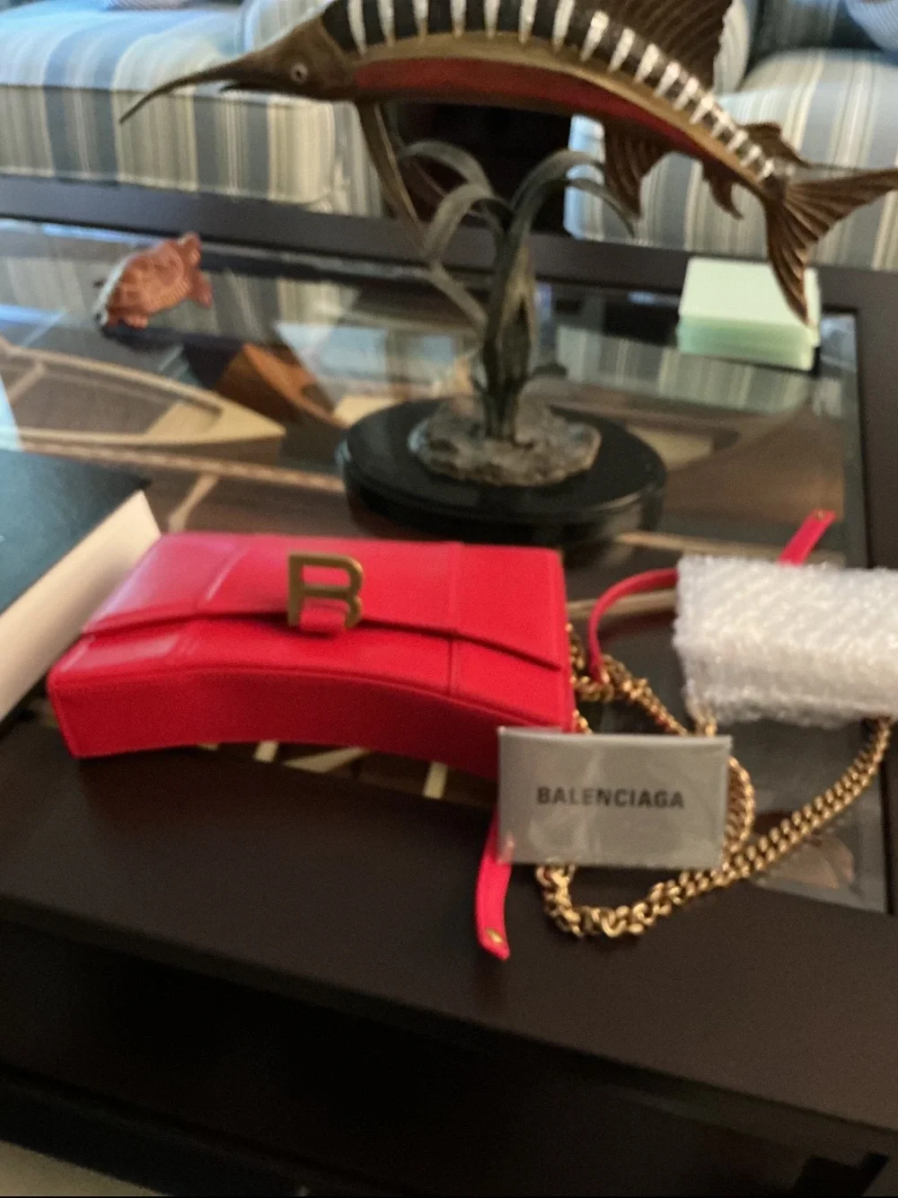Balenciaga Red Leather B Logo Clutch